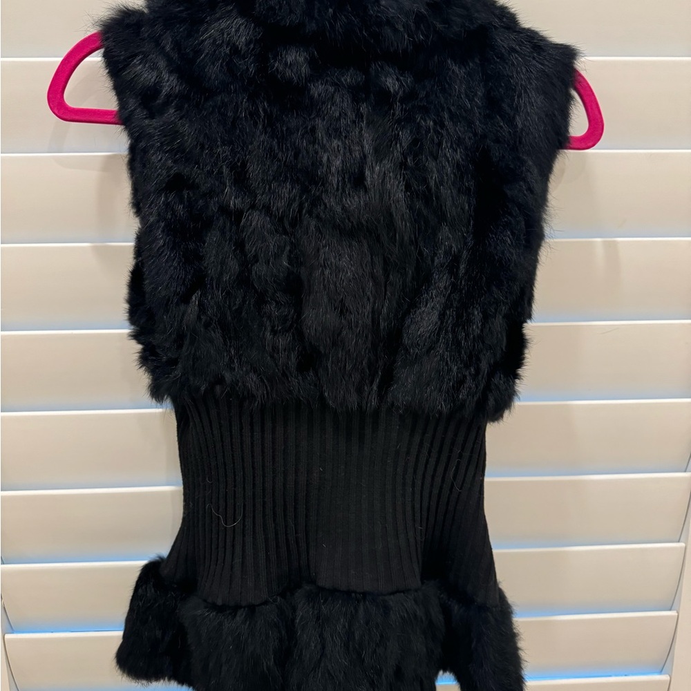 Black Fur-Trim Knit Vest - Women's Jacket & Coat